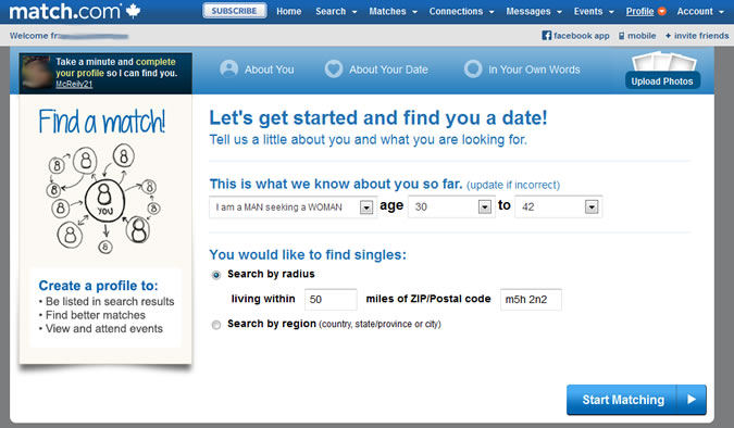 Match.com - Getting started