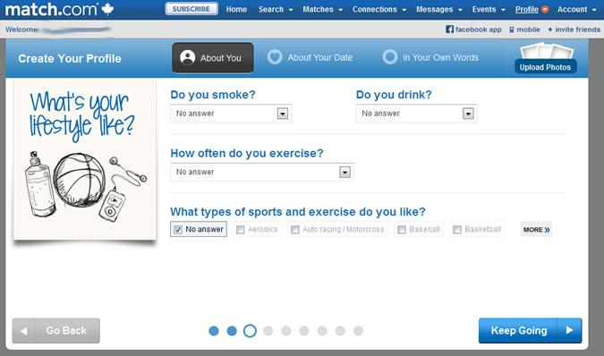 Match.com - Smoke, drink, excercise