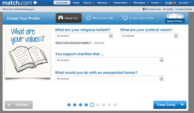 Match.com - Religion, politics, charity