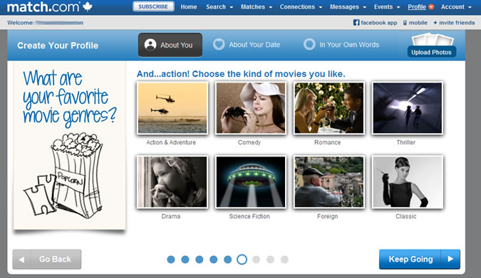 Match.com - Favorite movie genres