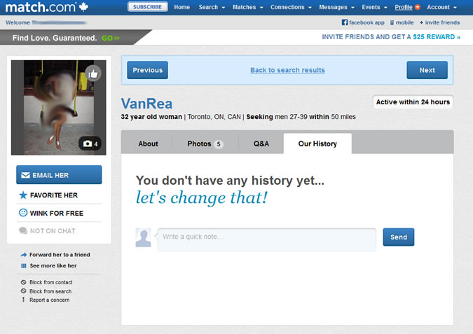 Match.com Profile - Correspondence History