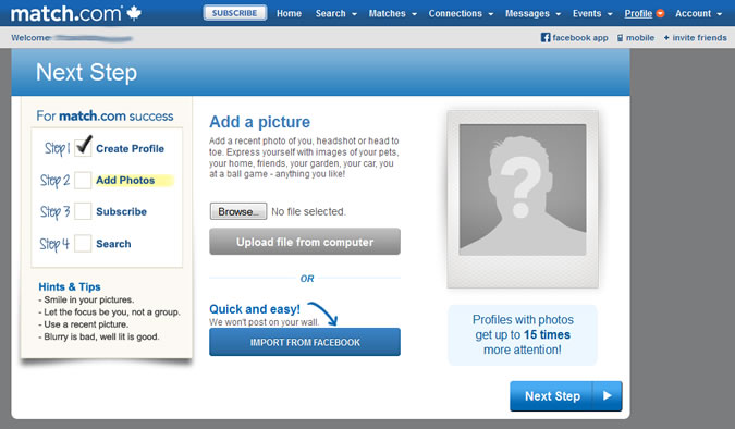 Match.com - Profile photo upload