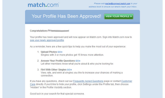 Match.com - Profile approved email